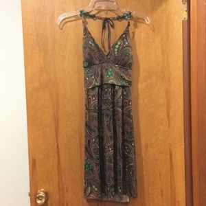 Charlotte Russe Halter Dress Green/Brown Paisley M